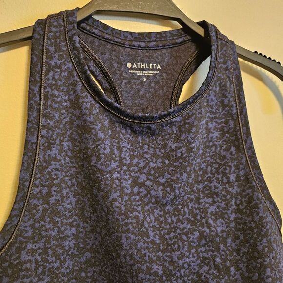 Athleta Shanti Crop Jacquard Racerback Tank Top Black and Blue Small - Picture 4 of 7
